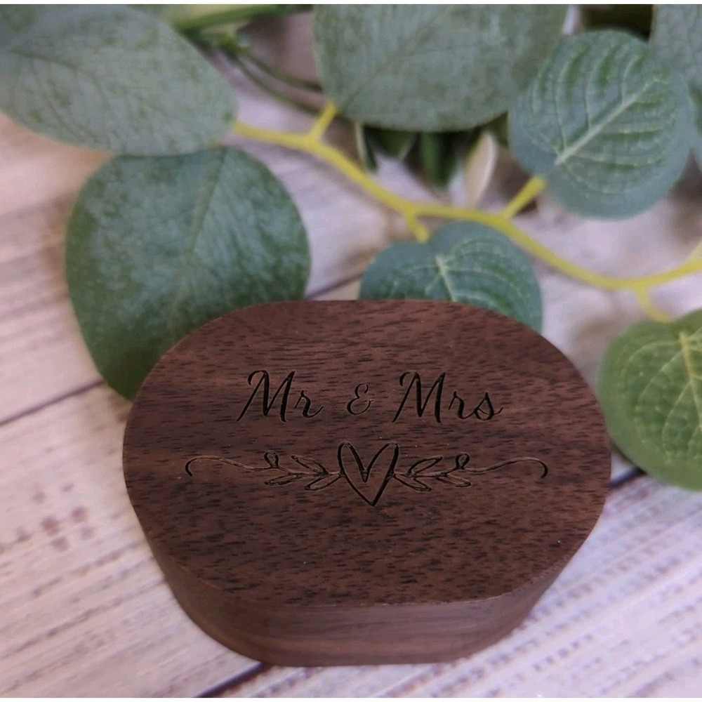 Mr & Mrs Wood Ring Box burlap magnetic closure